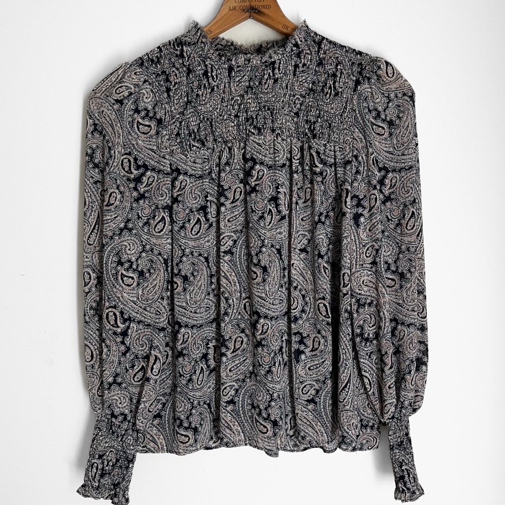 cinq a sept Stephanie Long-sleeve Paisley Blouse In Navy